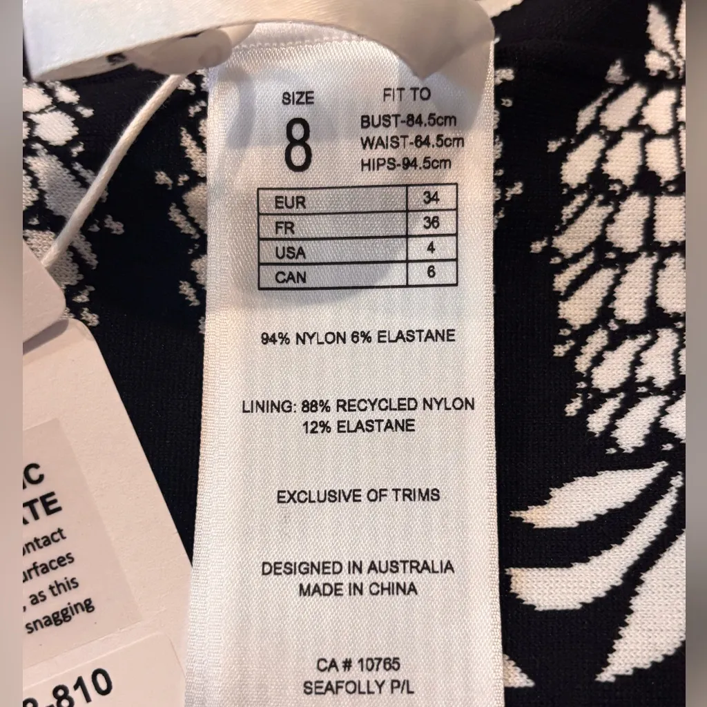 New Seafolly Corsica Black White Pineapple High Waisted Bikini Swim Bottom 8 - Image 3