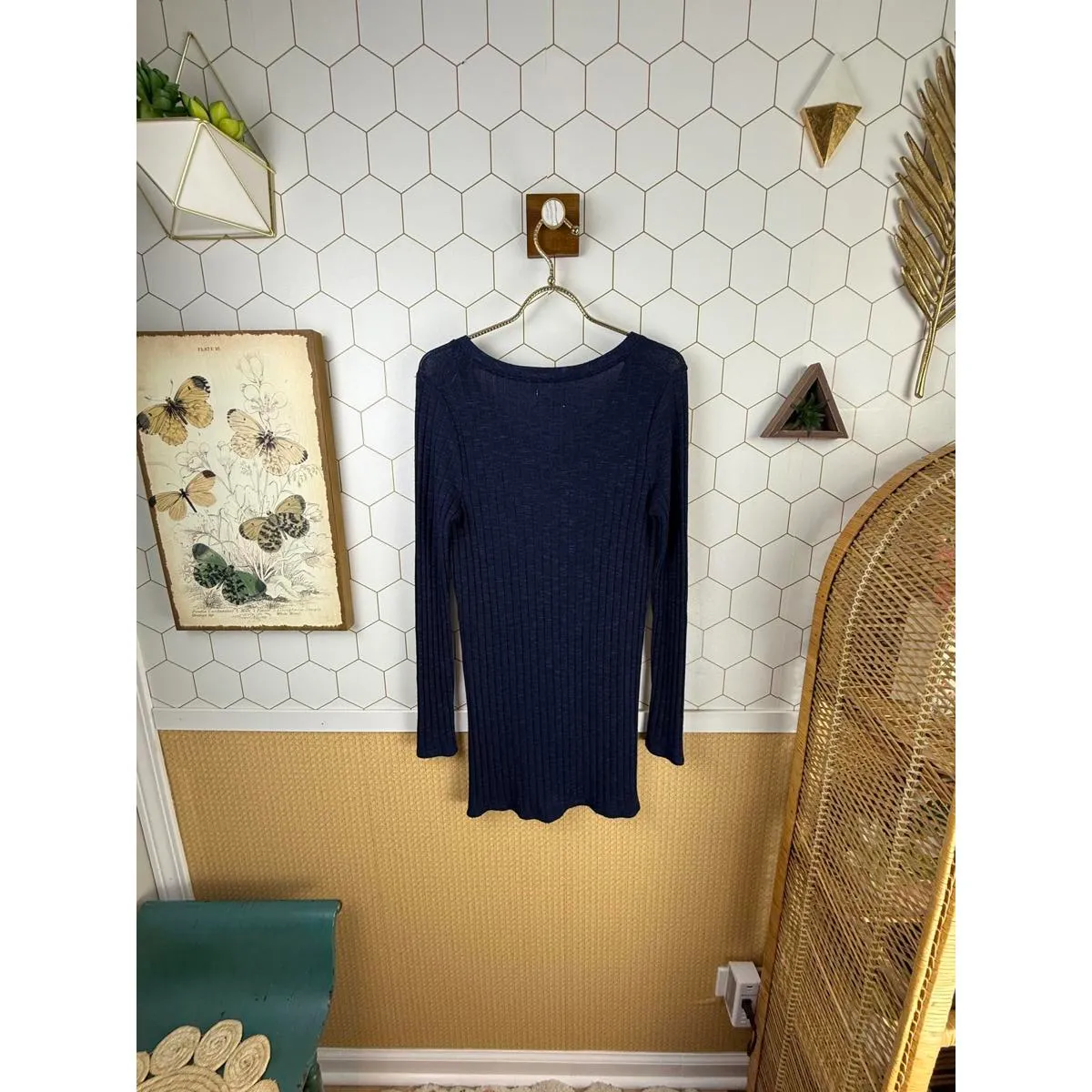 Deletta by Anthropologie Navy Blue V-Neck Button Detail Tunic - Size - Small - Image 5