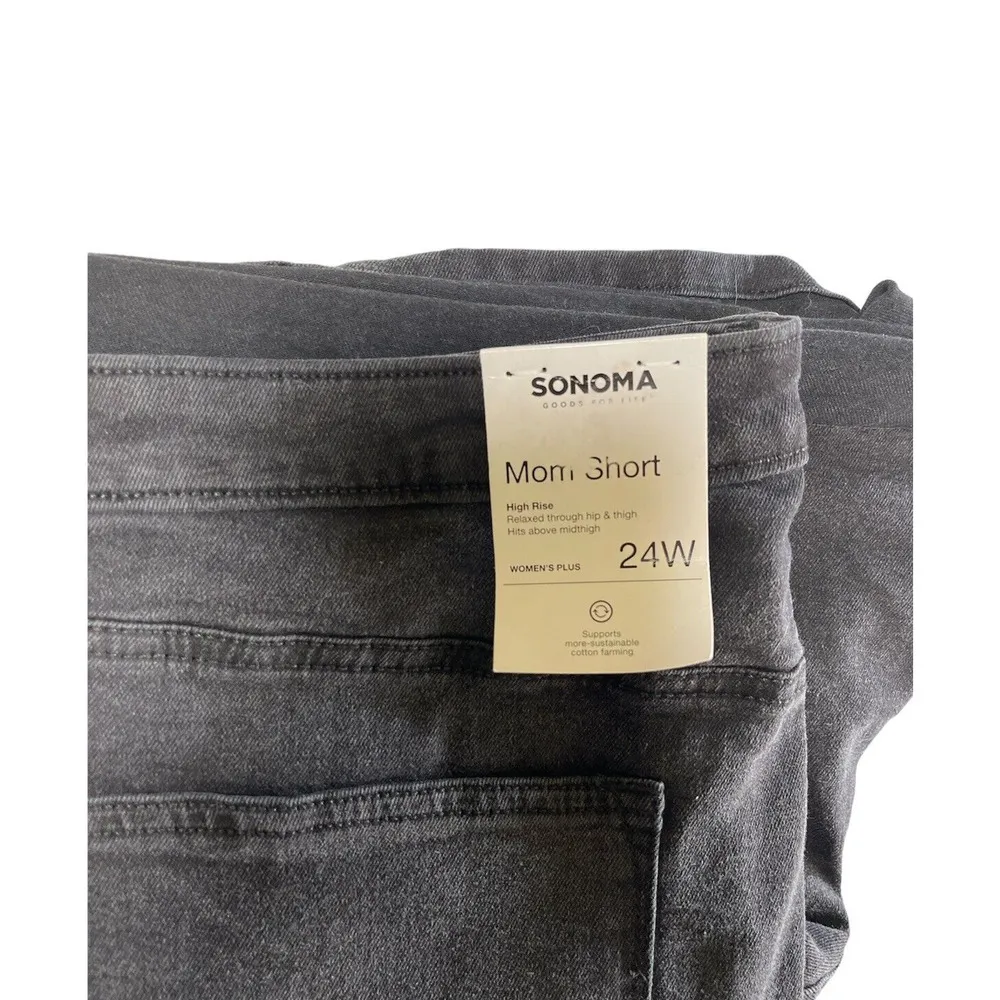 Womens Sonoma Relaxed Rolled-Cuff Denim Mom Shorts Plus Size 24W Black High Rise - Image 6