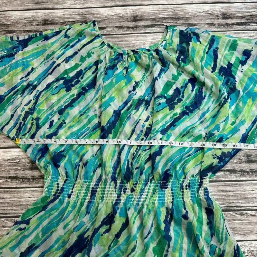 Willi Smith Women's Lightweight Sheet Blouse XL Extra Large Green Blue White Top - Image 11