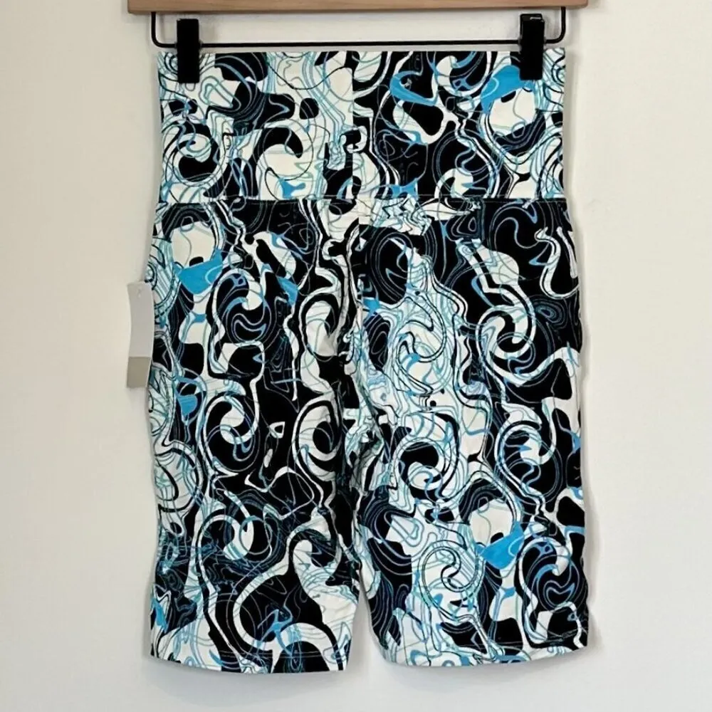 NWT bp High Waist Bike Shorts in Black Blue Meridian Print - Small - Image 6