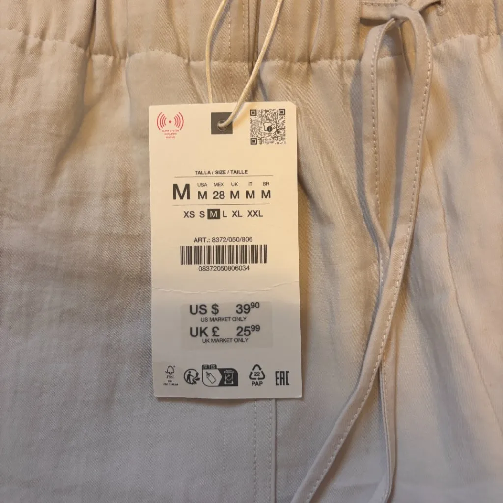 NWT Zara Womens Soft Cropped Pants Ivory/Beige Size M Relaxed Cozy Loungewear - Image 2