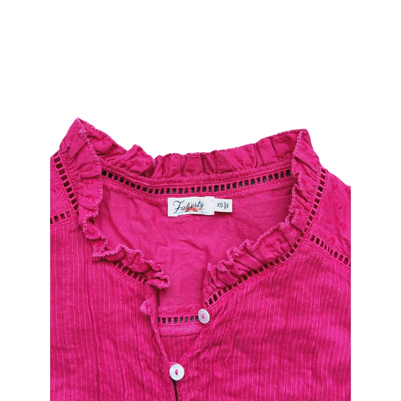 Faherty Willa Sleeveless Tank Top Button up XS Ruffle Collar Pink Boho Fall Soft - Image 6