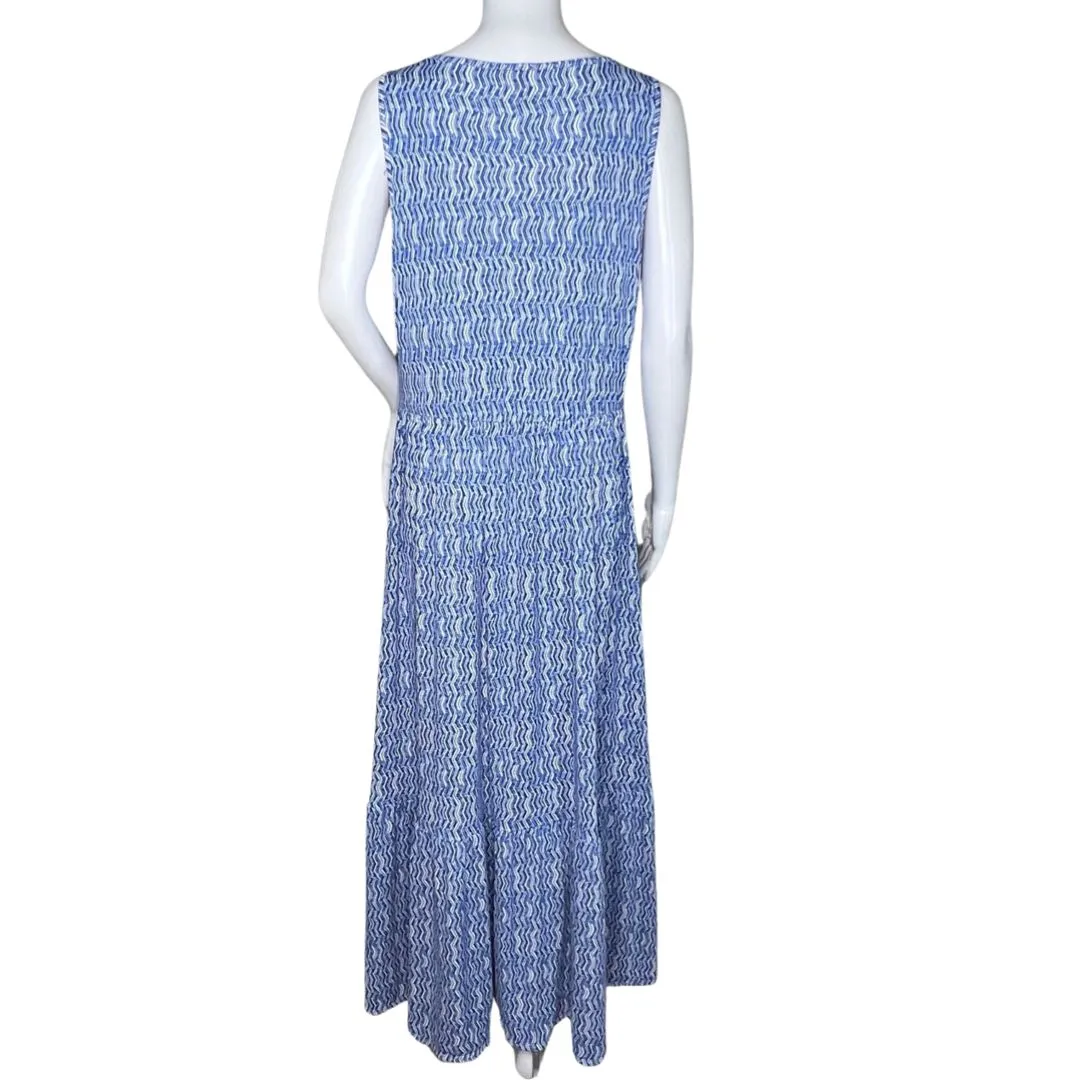 Chicos Dress Womens 12 14 Blue Geometric Ruffle Hem Tank‎ Dress Maxi Chic Casual - Image 5