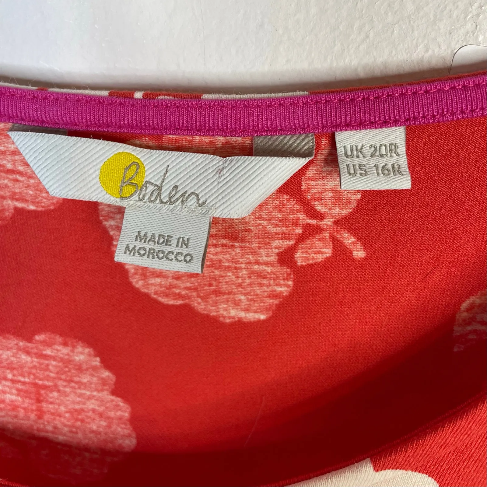 Boden Miriam Jersey Knit Bell Sleeve Mini Dress Orange Red Floral Womens 16 - Image 11