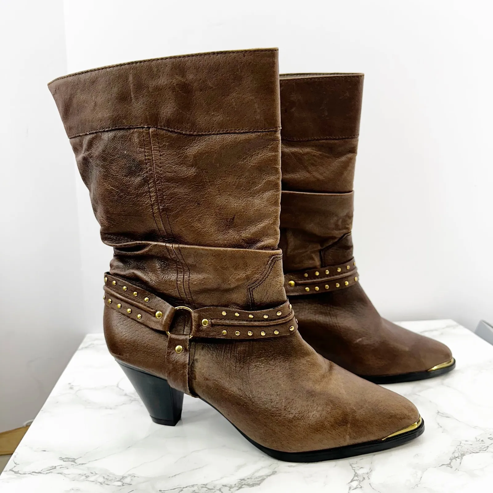 Dingo DI654 Ladies Size 10 Emma Slouchy Pointy Toe Boots Pigskin Leather Brown - Image 4