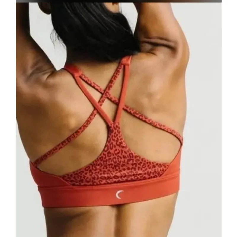 Zyia Burnt Orange Leopard Light N Tight Strappy Racerback Sports Bra Size Small - Image 4