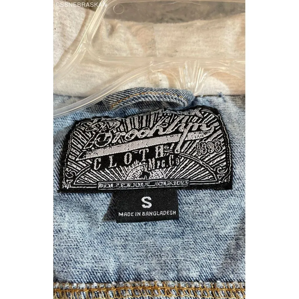 Men's Brooklyn Cloth Denim Jacket Hoodie‎ Knit Sleeves Acid Wash Jean Jacket S - Image 6