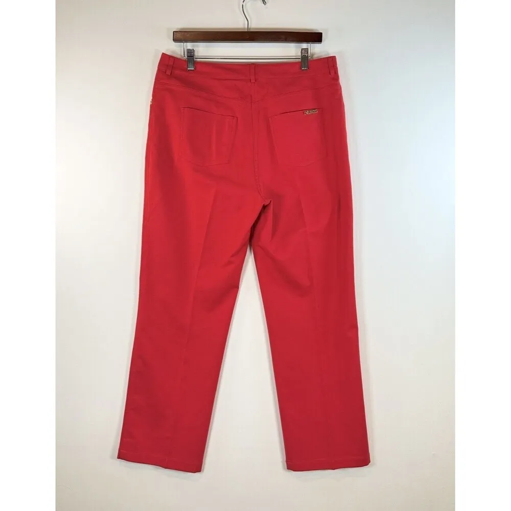 St John Women Pants Red Ankle Straight Trouser Yellow Label Designer USA Size 10 - Image 2