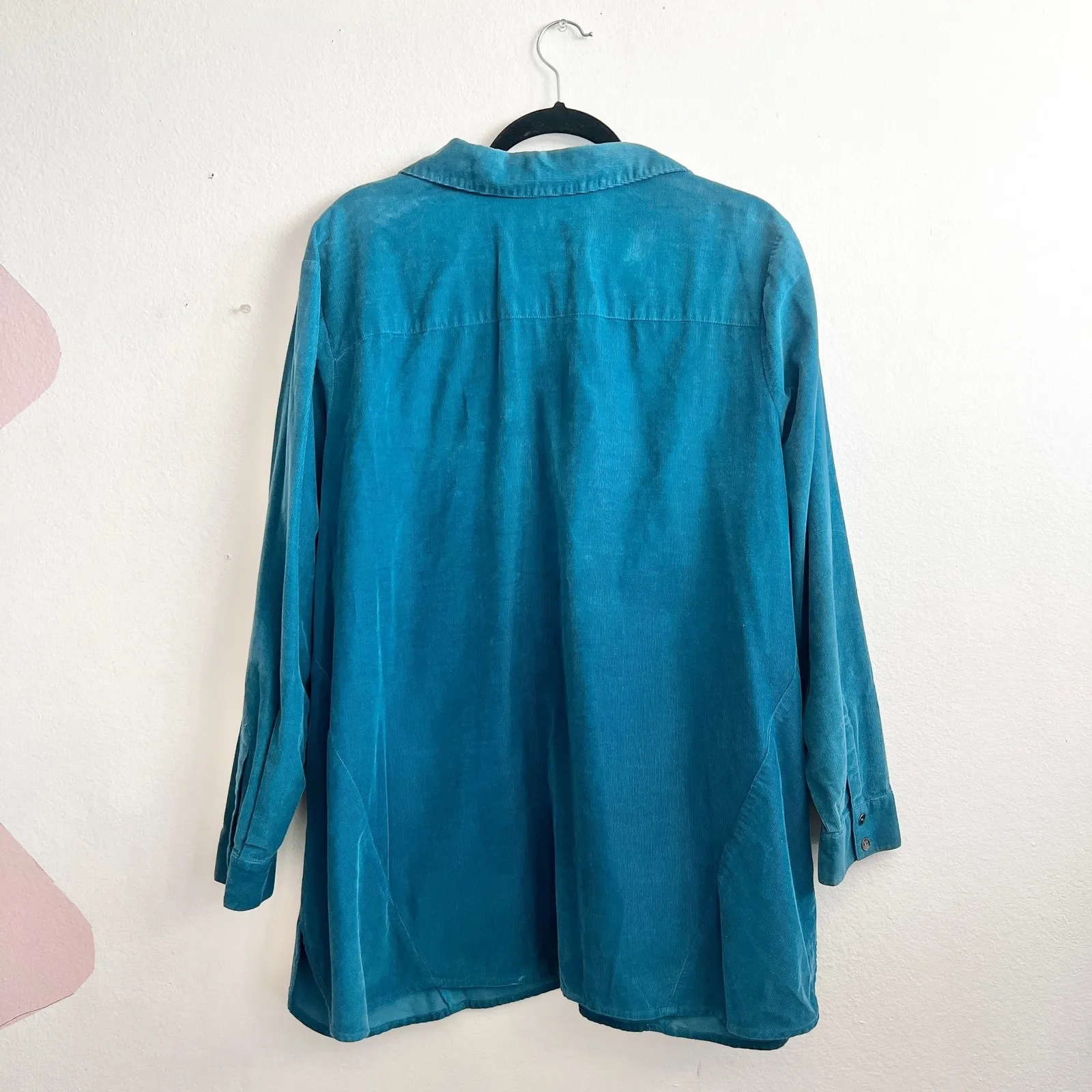 J Jill Corduroy Tunic Top Size 2X Button Front Shirt Lagenlook Turquoise - Image 2