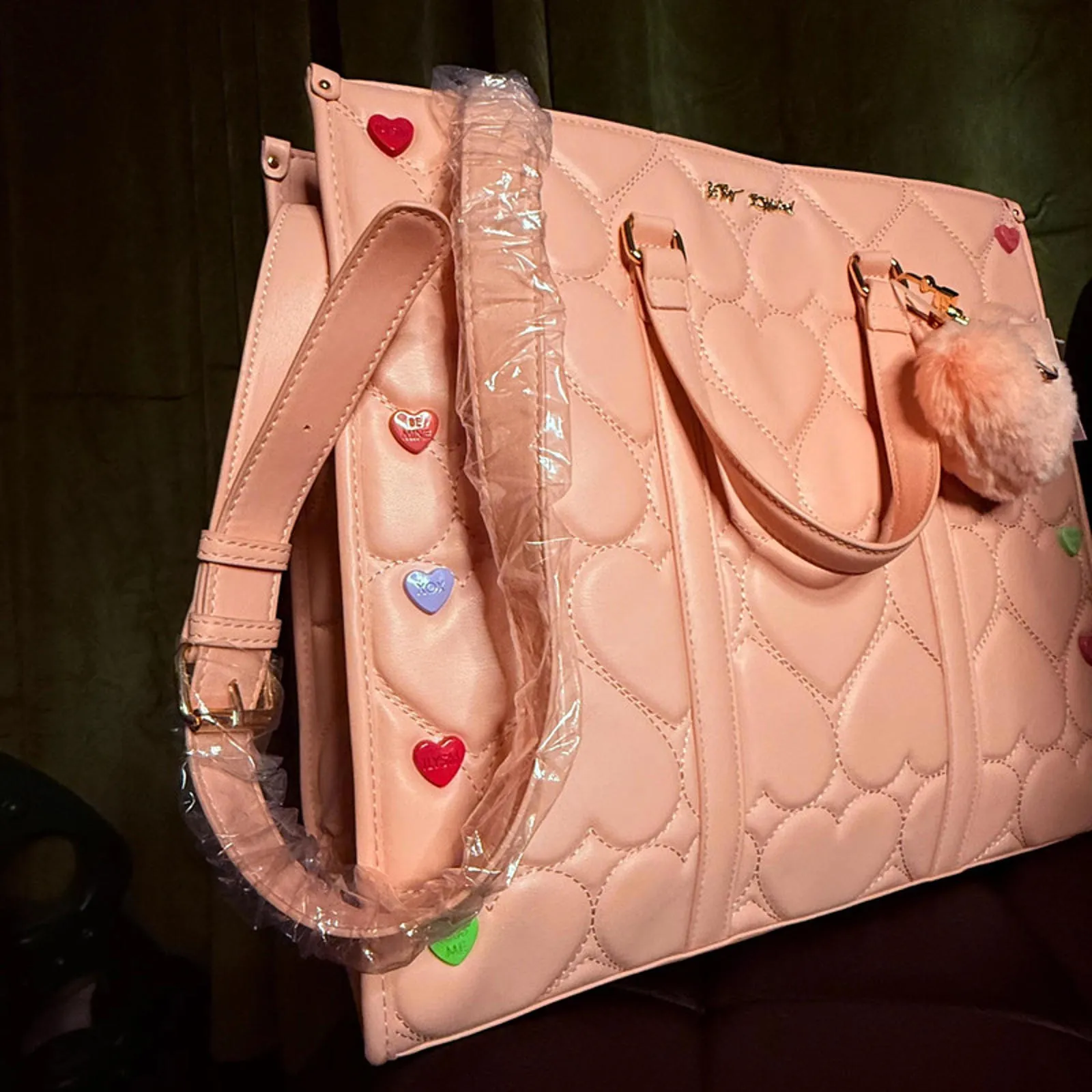 Betsey Johnson Pink Valentine Candy Heart Satchel Crossbody NWT - Image 6