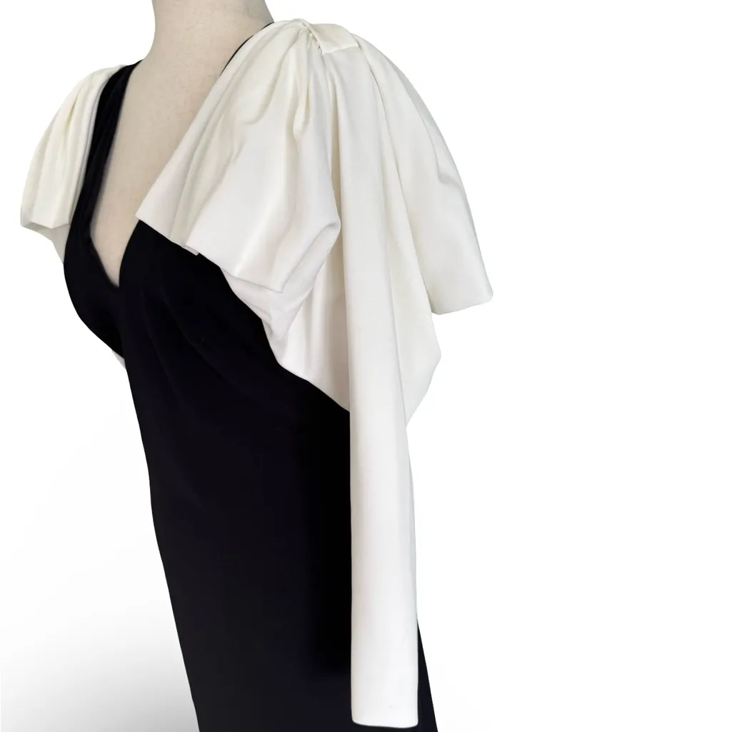 Tadashi Shoji Black/White Long Sleeve Dress Black Tie Gala Formal Holiday  sz M - Image 4