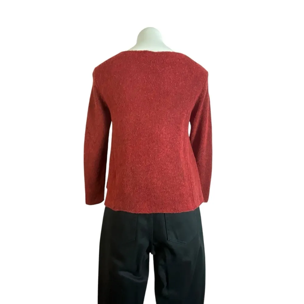 Eileen Fisher Cropped Boat Neck Wool Blend Open Knit Sweater - Image 14