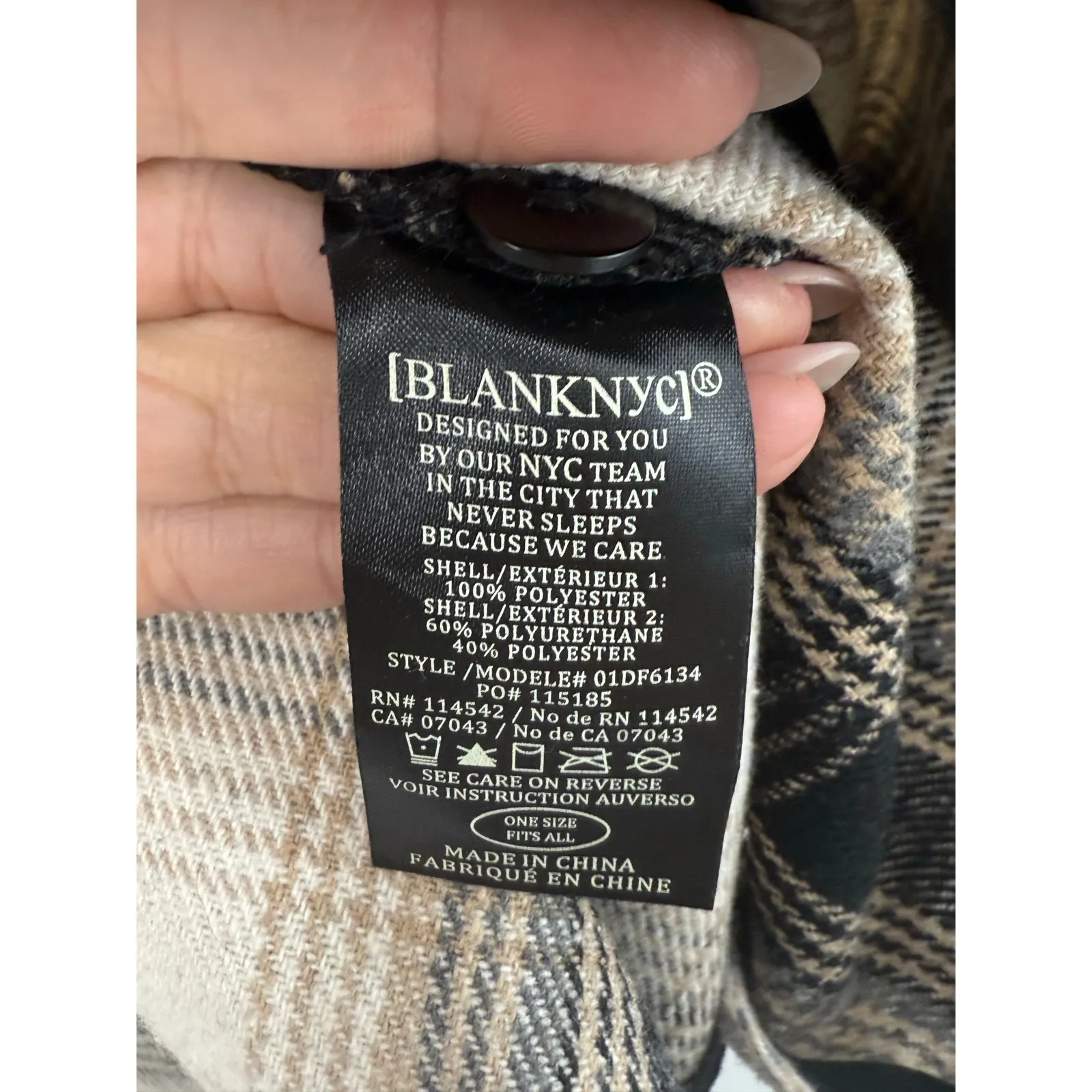 BLANKNYC Plaid Poncho Pullover One Size Zip Front Collar Neutral Cozy Fall - Image 5