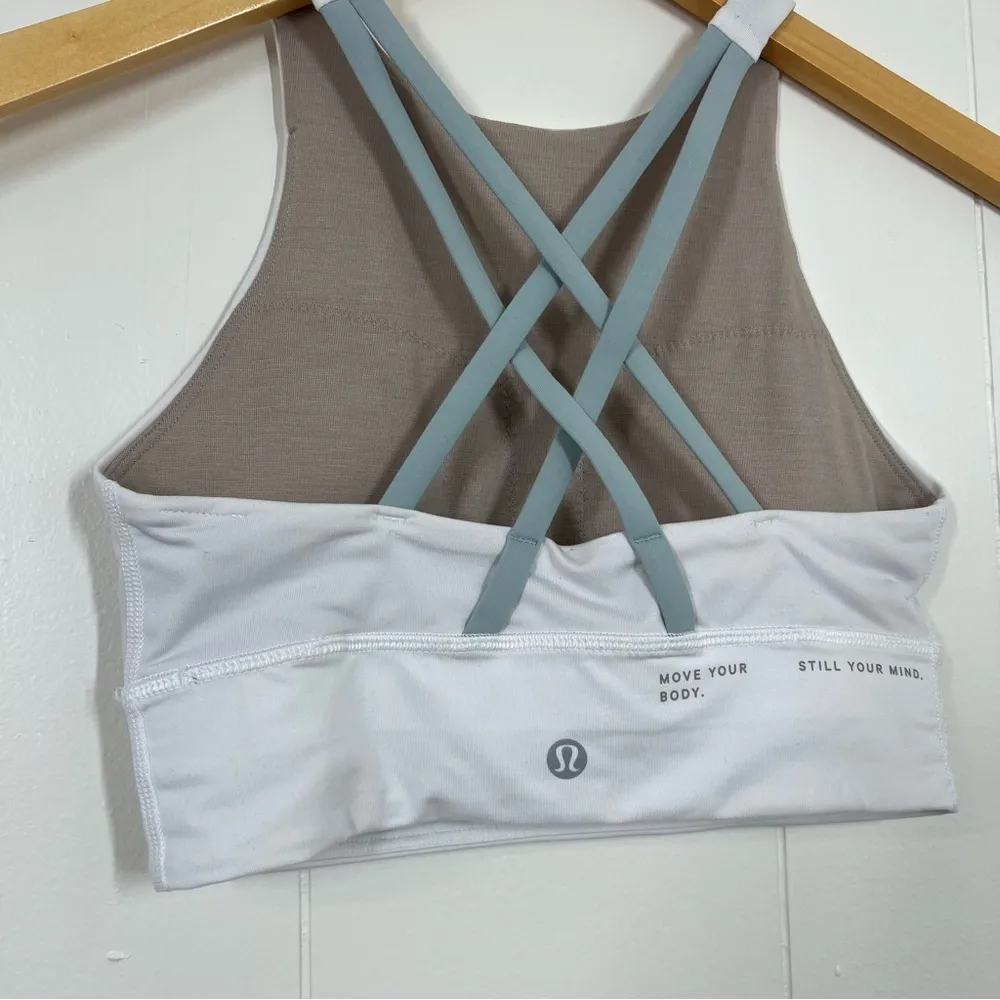 Lululemon White Silver Blue Energy High-Neck Longline Bra Medium Support B–D Cup - Image 8