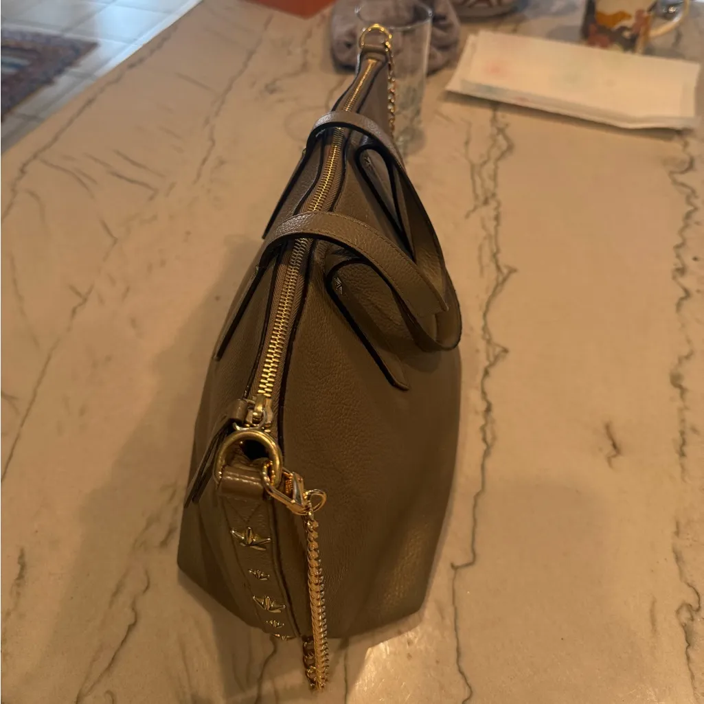 Jimmy Choo Taupe Leather Bria Tote S with Shoulder Strap - Unbranded Chain Strap - Image 5