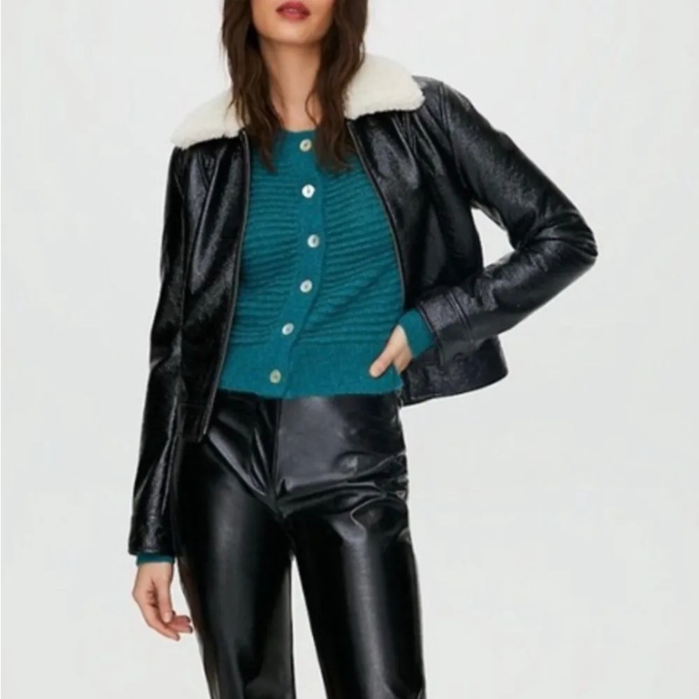 Aritzia Wilfred Tempest Jacket Sherpa Collar Black- Size Medium - Image 3