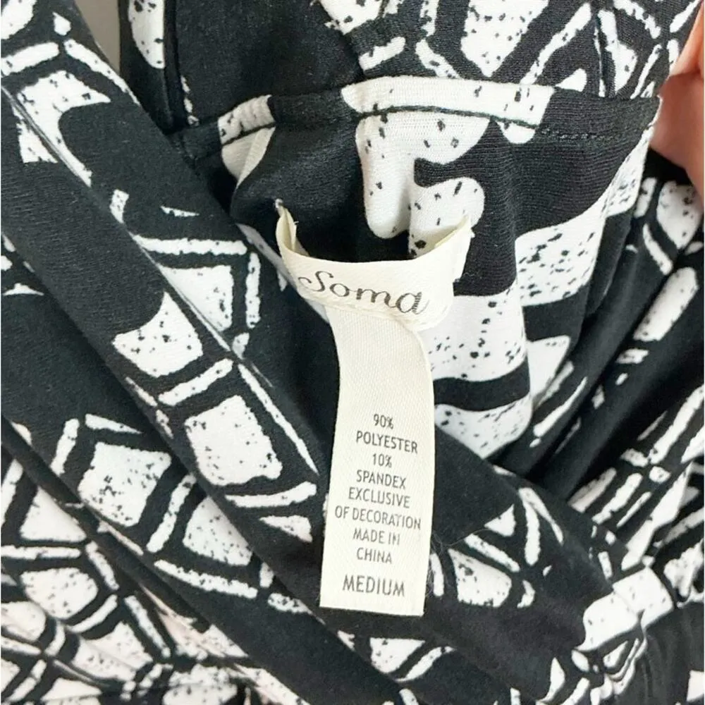 Soma Womens Maxi Dress Grecian Tile Cross Back Black White Medium - Image 6