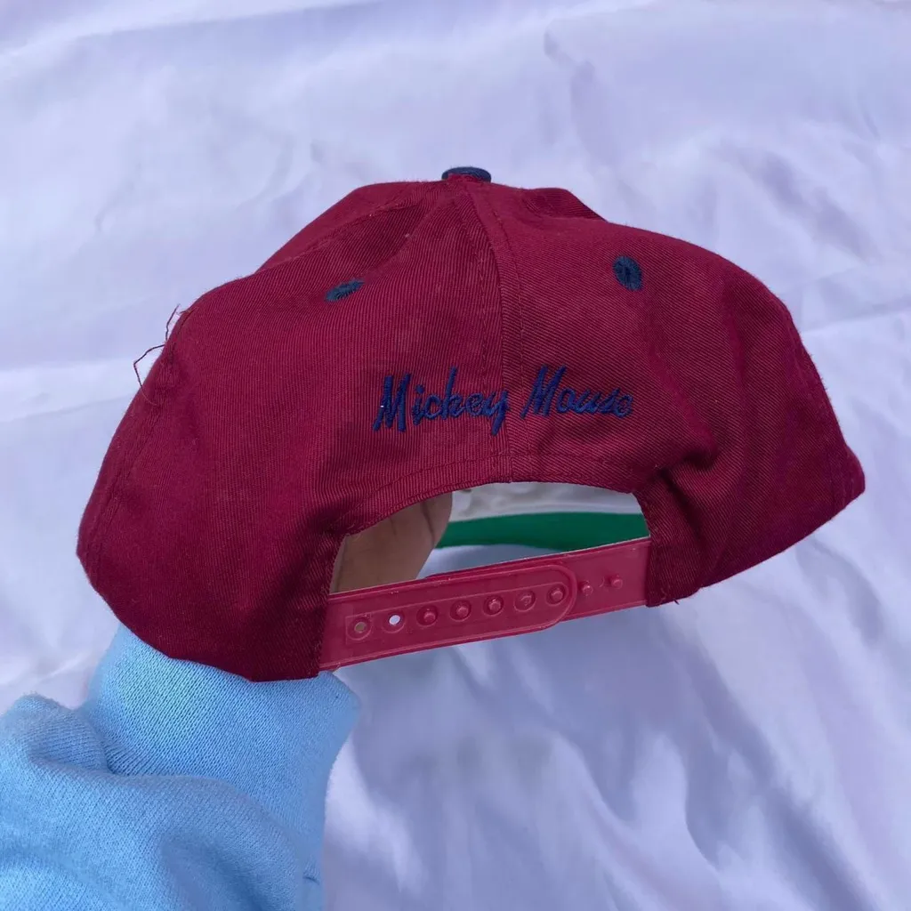 Vintage 90s Disney Mickey Mouse Hat Snapback Blue burgundy M Baseball Cap - Image 3