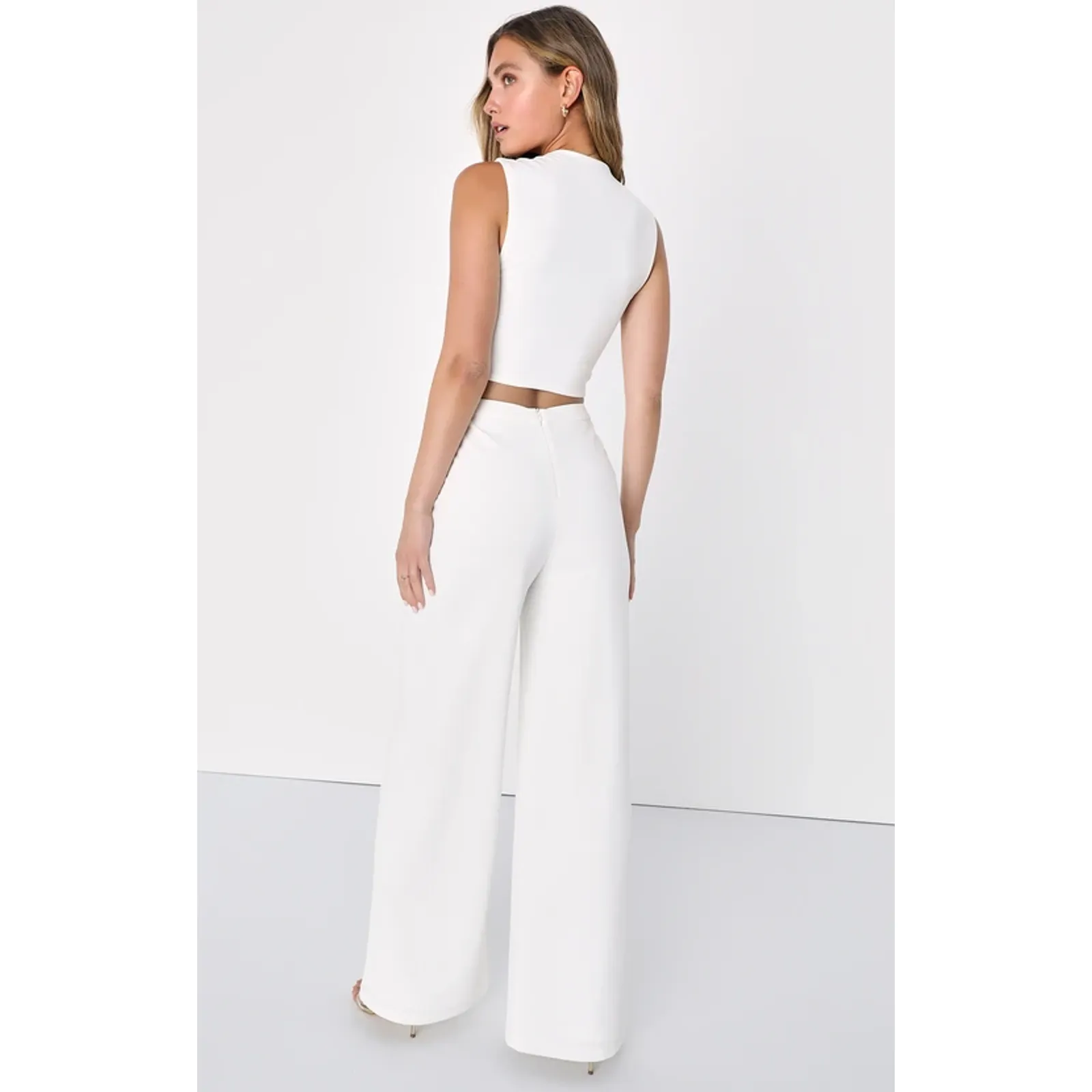 NWT Lulus Enticing Endeavors White Two-Piece Jumpsuit Wedding Classy Elegant S - Image 4
