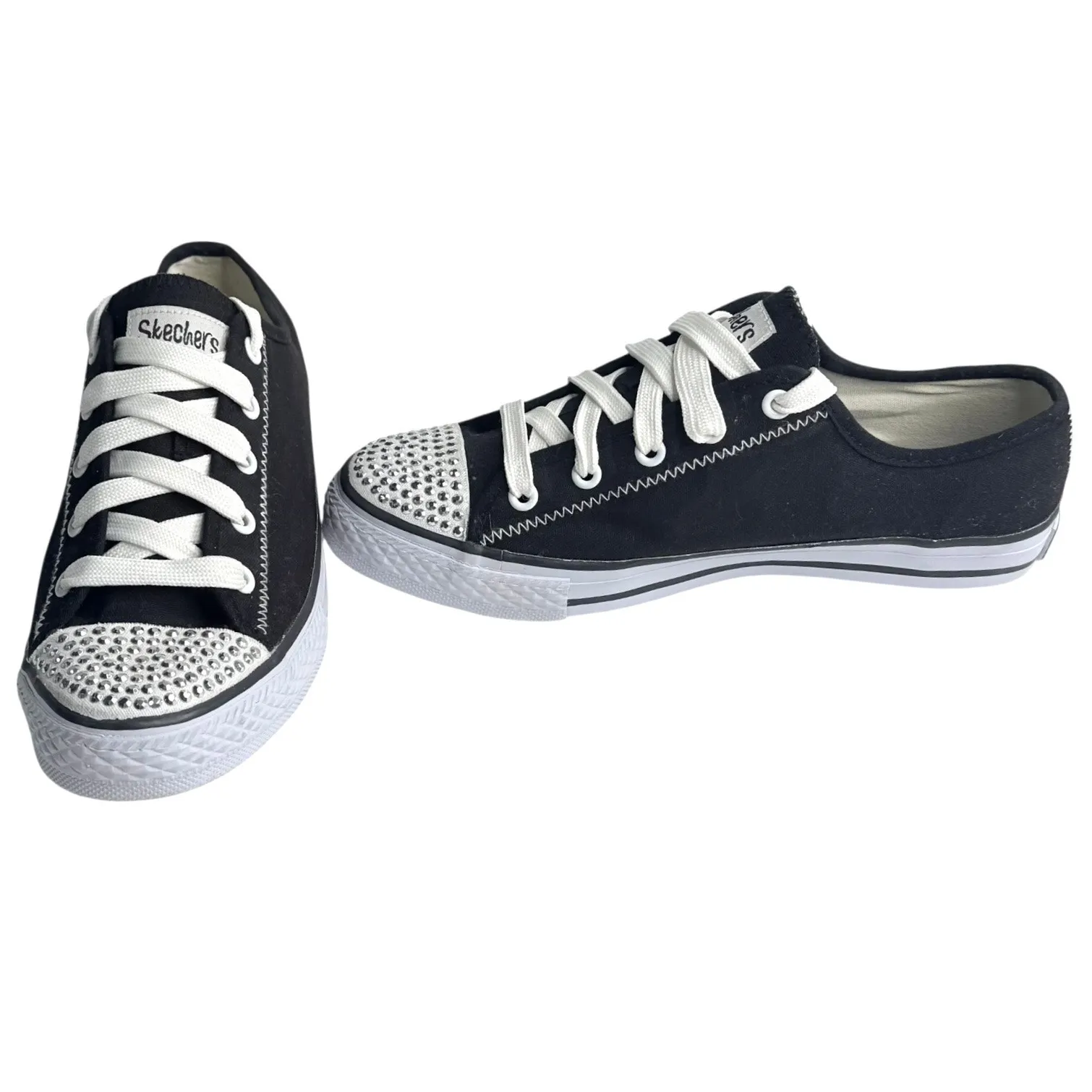 Skechers Cali Low Top Canvas Sneaker Metal Studded Women Lace Up Shoe 7.5 Black - Image 8