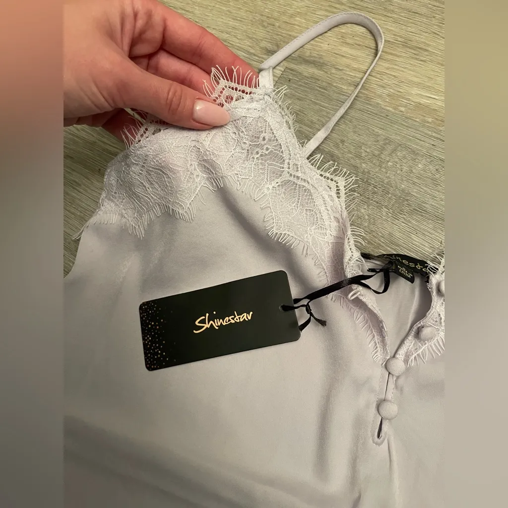 NWT SHINESTAR LACE SATIN CAMI TOP  S - Image 4