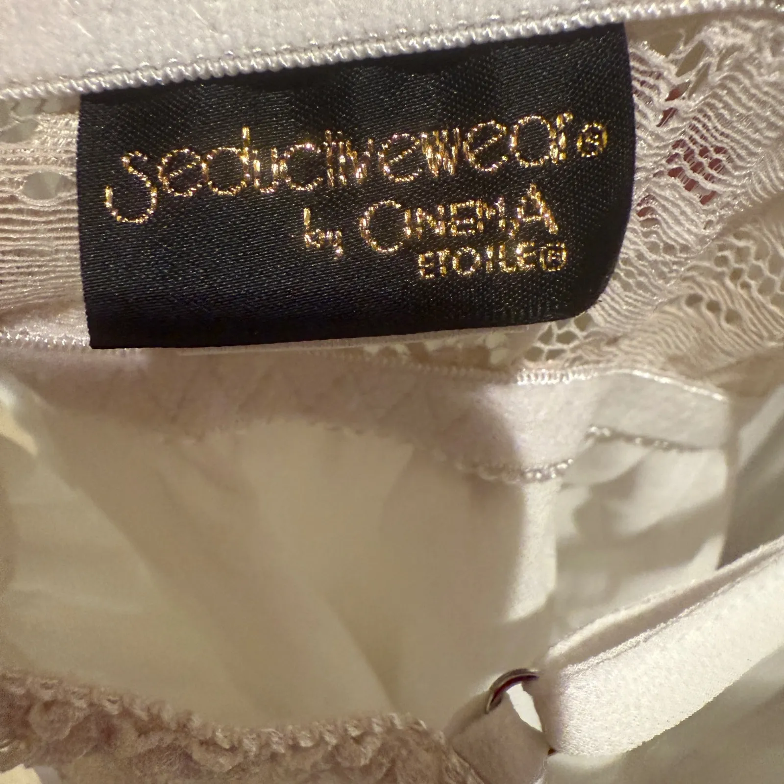 SeductiveWear Satin Lace Babydoll Lingerie – Ivory Champagne – Open Back Slip White Size undefined - Image 3