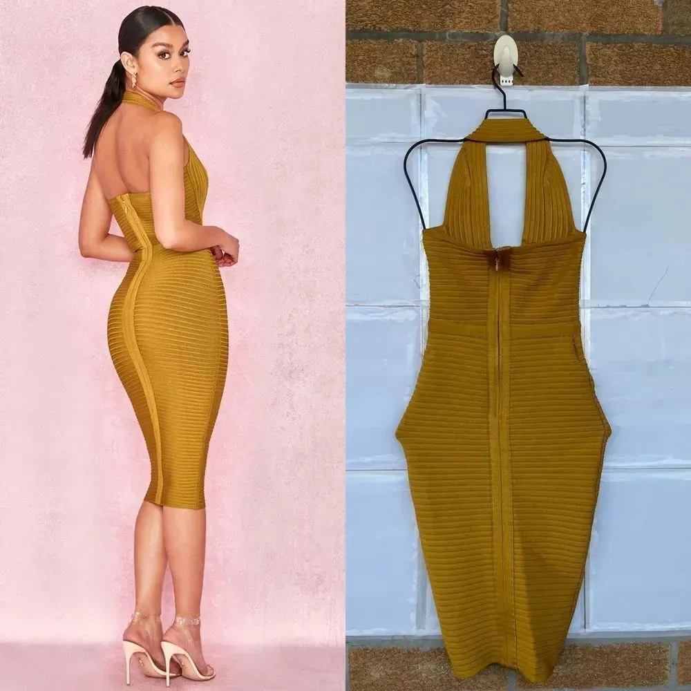 House of CB London Verbena Rib Bandage Halter Dress XS - Image 4