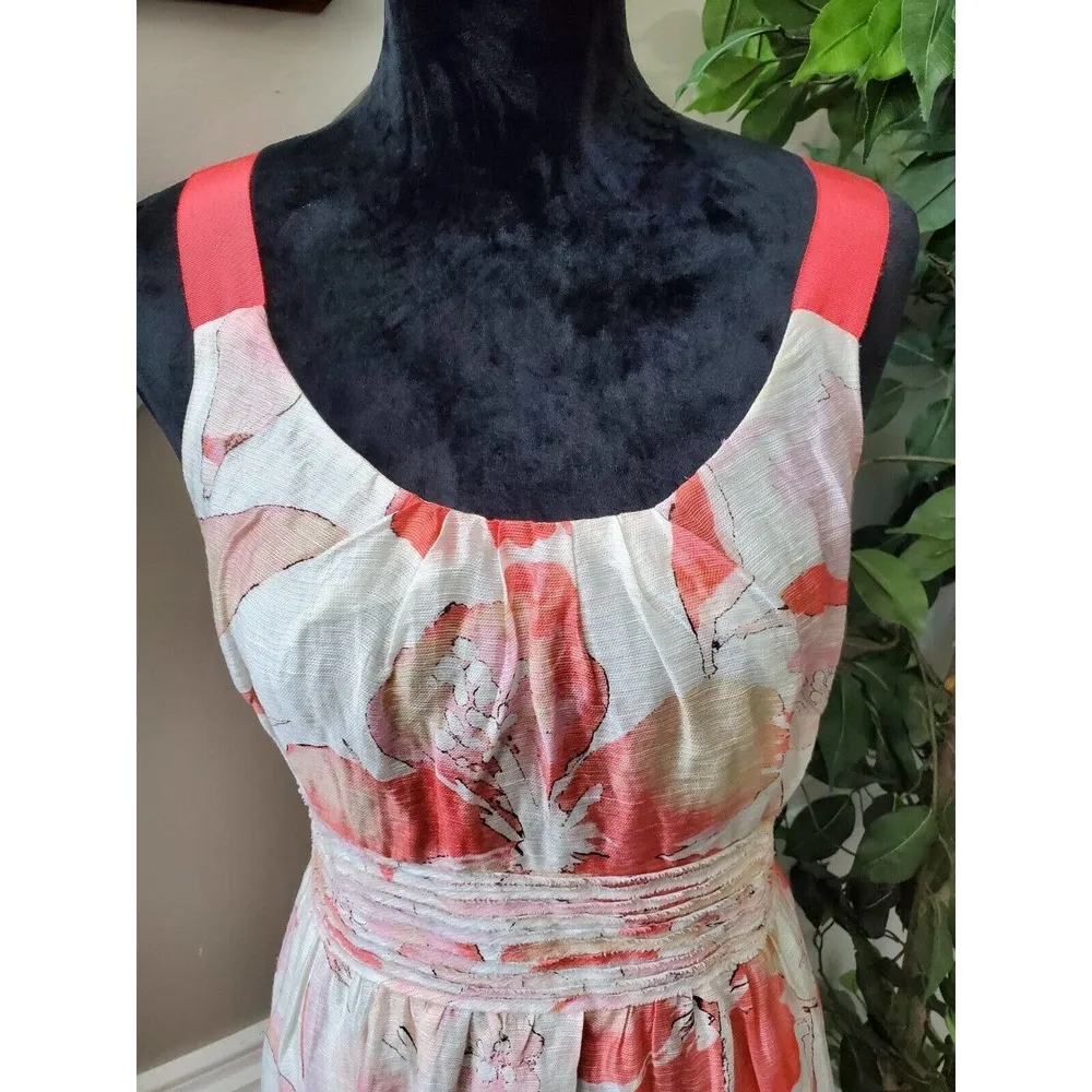 Loft Women's Multicolor Floral Linen Round Neck Sleeveless Knee Length Dress 6 - Image 5