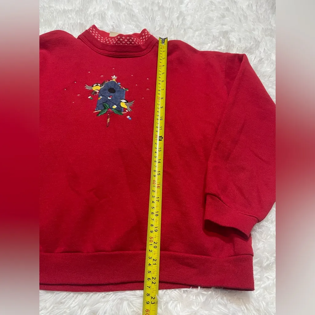 Vintage Morning Sun red birds Christmas lights holiday sweatshirt Medium Petite - Image 6