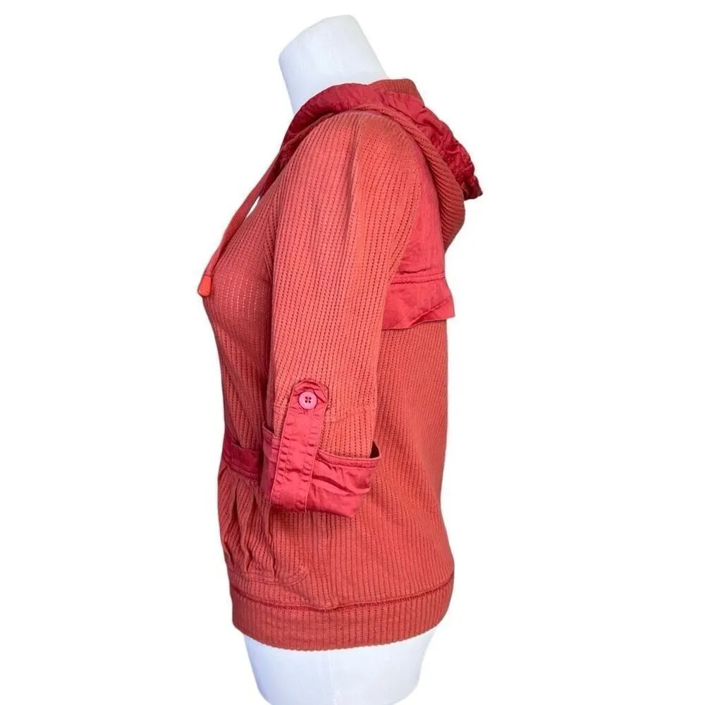 Marc by Marc Jacobs‎ Zip Front Waffle Hoodie Top XS Cinnamon Short Sleeve - Image 2