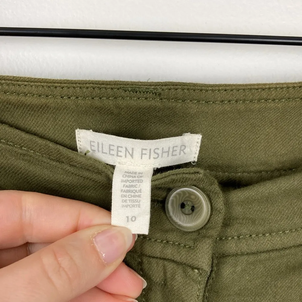 Eileen Fisher 100% Organic Cotton Twill Ankle Pants Olive Green Size 10 Casual - Image 4