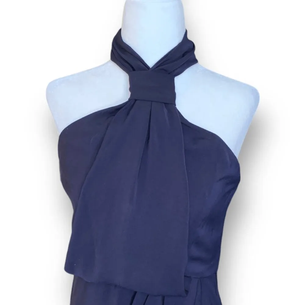 Shona Joy Revolve Knot Draped Halter Dress Navy Blue Maxi 4 Cocktail Formal - Image 5