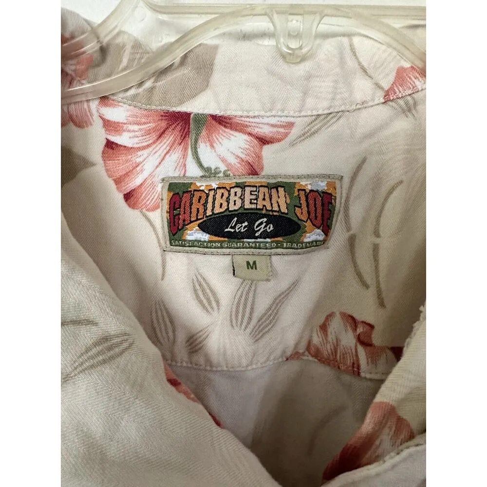 Caribbean Joe Women’s Pink Flower Short Sleeve Button Up Shirt Size Med Rayon - Image 6