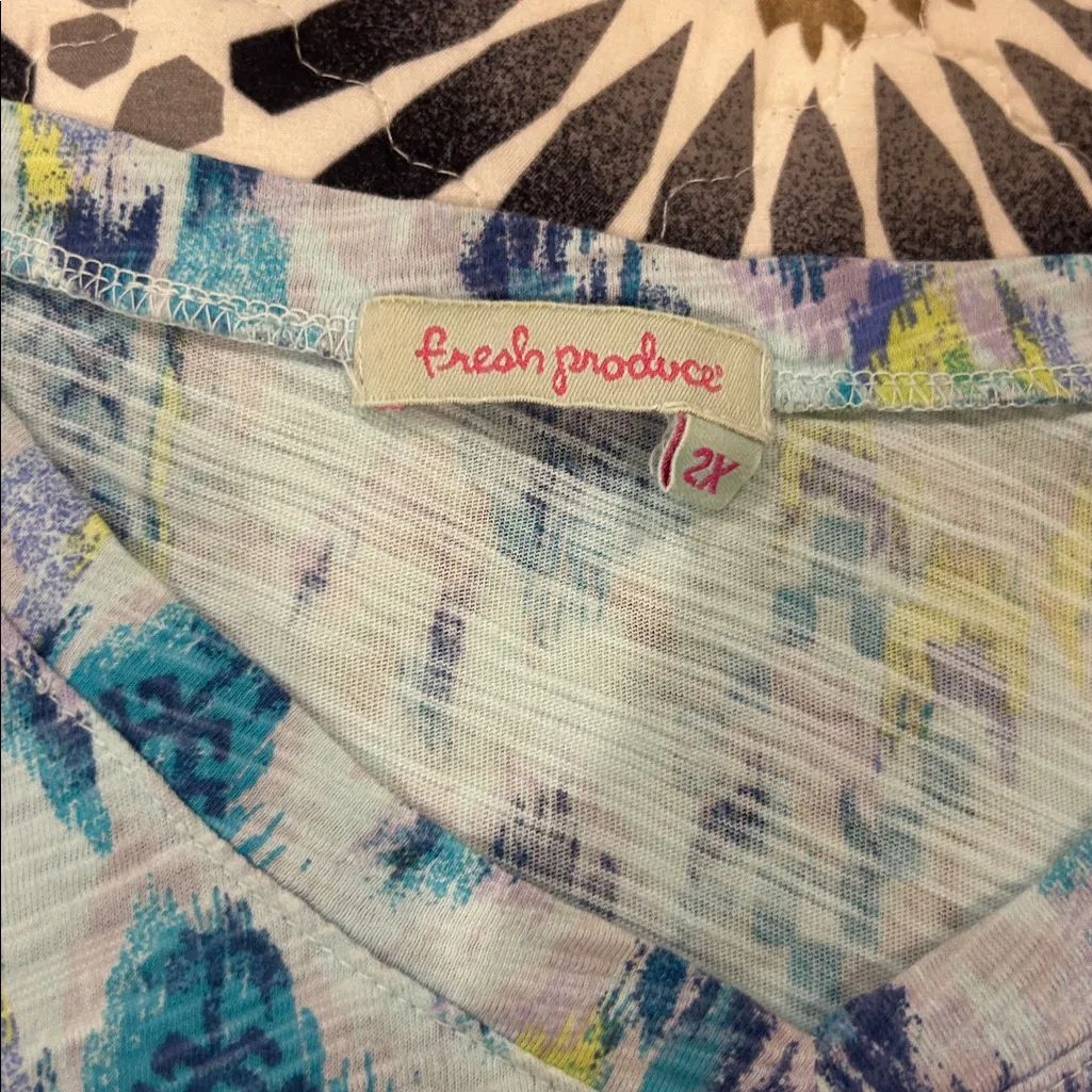 Fresh Produce cotton v neck tunic top sleeve pocket geo print size 2X plus - Image 4