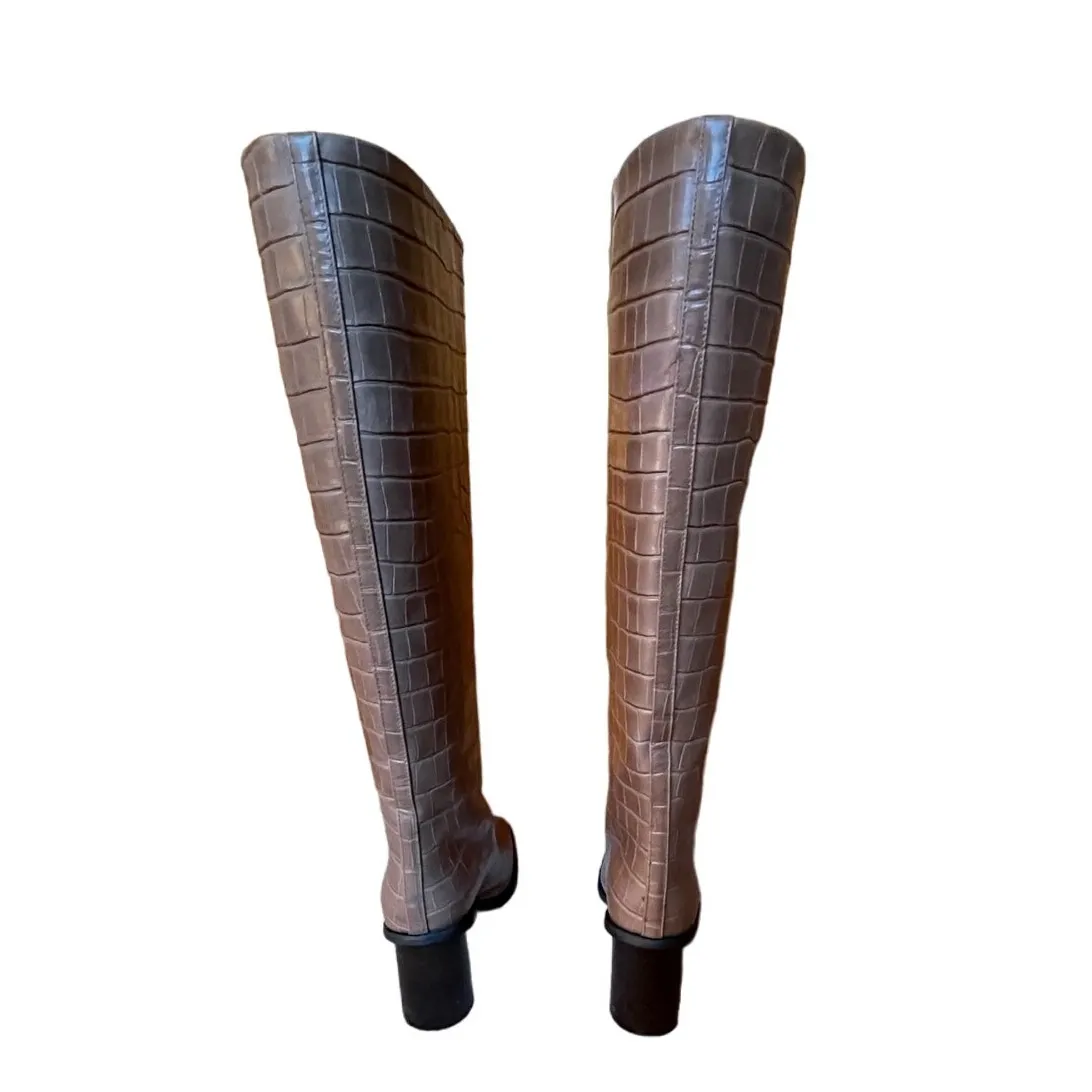 Marc Cain Women's Alligator Print Leather Knee High Article Boots Taupe 6.5 NIB Tan - Image 2