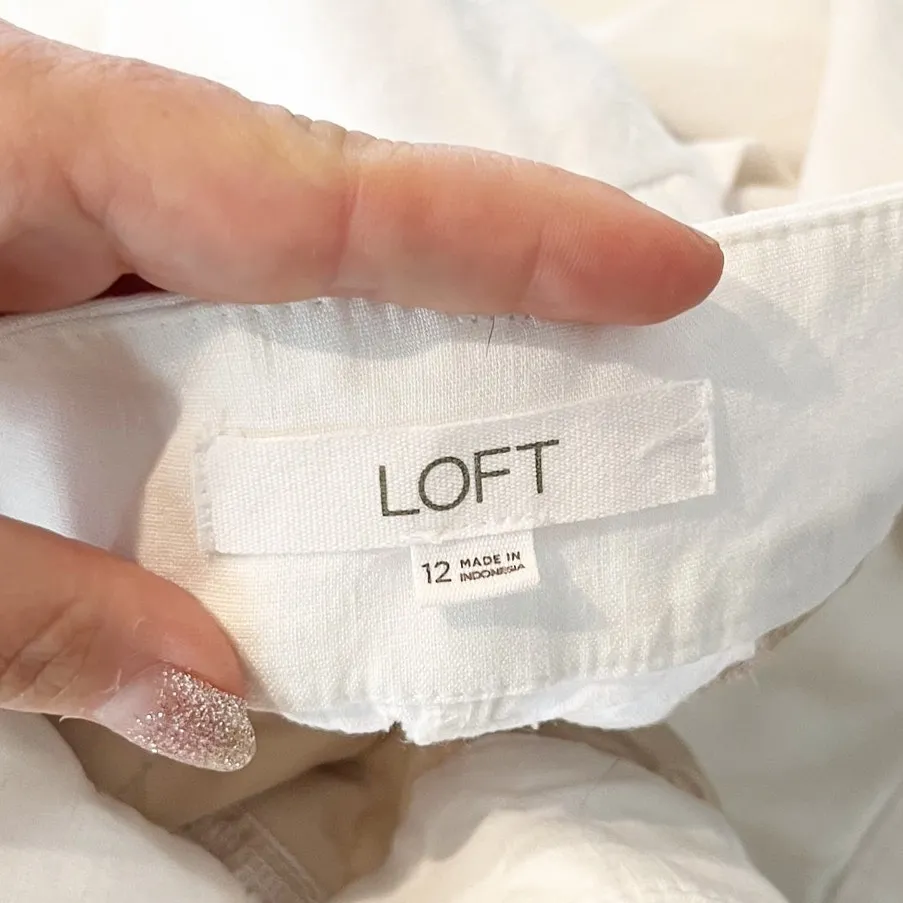 LOFT The High Rise Linen Peyton Trouser Wide Leg Pants White 12 - Image 3