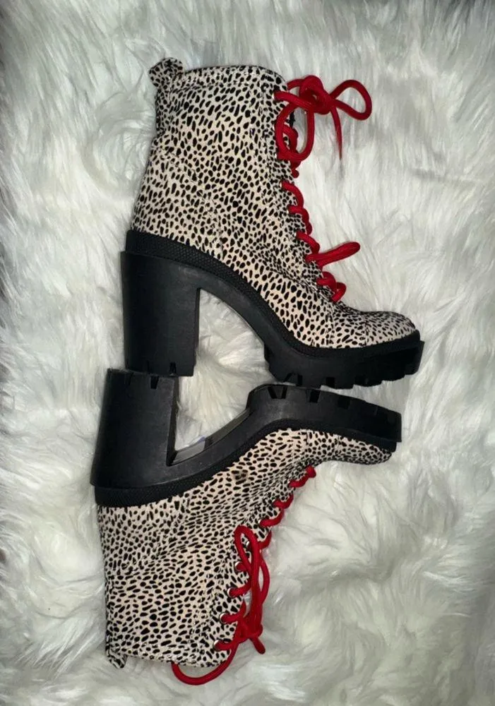 Gianni Bini Ryedderr Cheetah Print Heeled Lug Sole Combat Boots- NWOB - Image 7