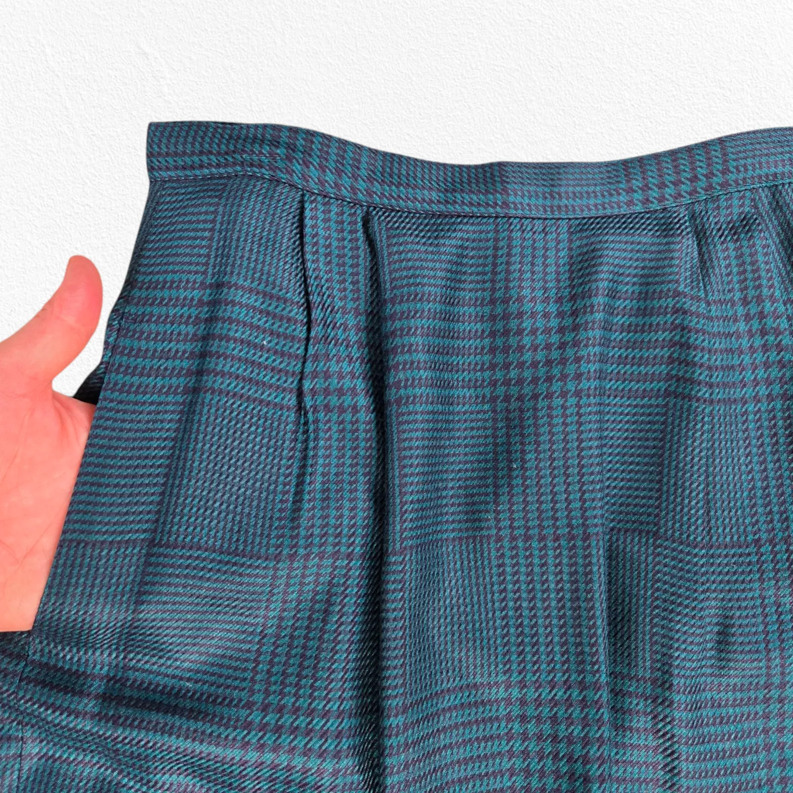 Vintage 80s Green Navy Houndstooth Retro Officecore Power Skirt Suit Set Size 4 - Image 12