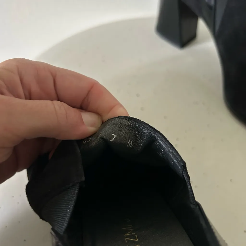 Stuart Weitzman Black Studded Suede Bootie Chunky Heel Pointed Toe Size 7 - Image 6