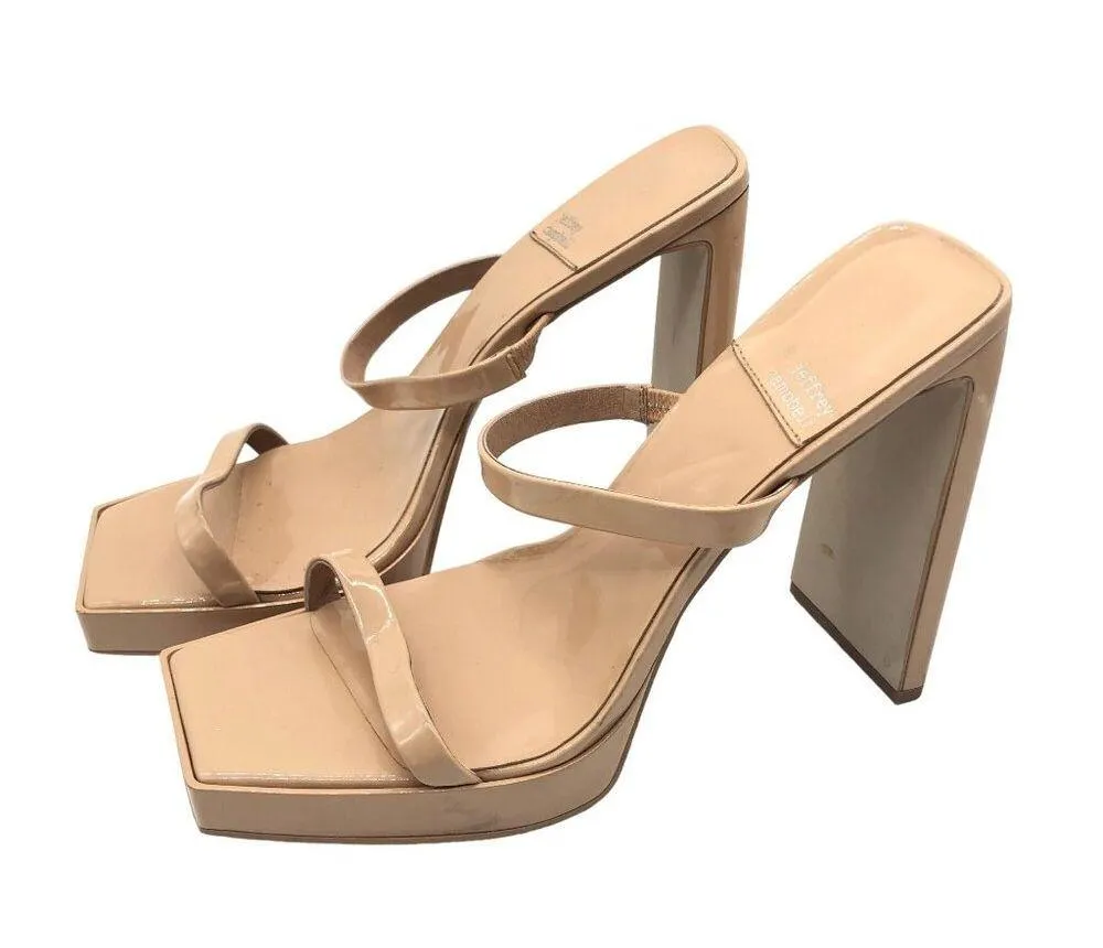 Jeffrey Campbell Hustler Patent Leather Beige Square Toe Block Heel Sandals 10 - Image 4