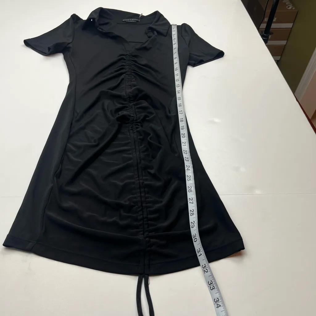 Alice‎ + Olivia Marsha Ruched Polo Mini Dress Womens Size XS Black Bodycon *FLAW - Image 9