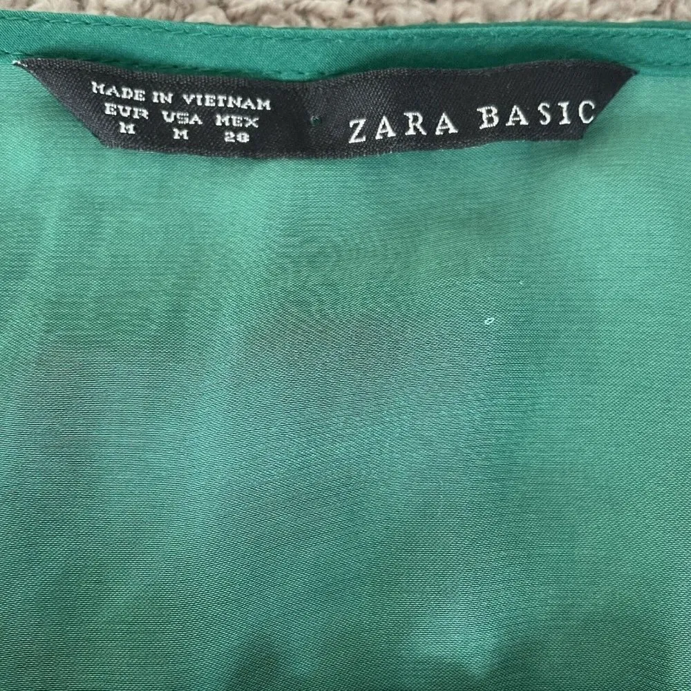 Zara Basic Womens M Green Solid Round Neck Knee Length Midi Dress Sleeveless - Image 5