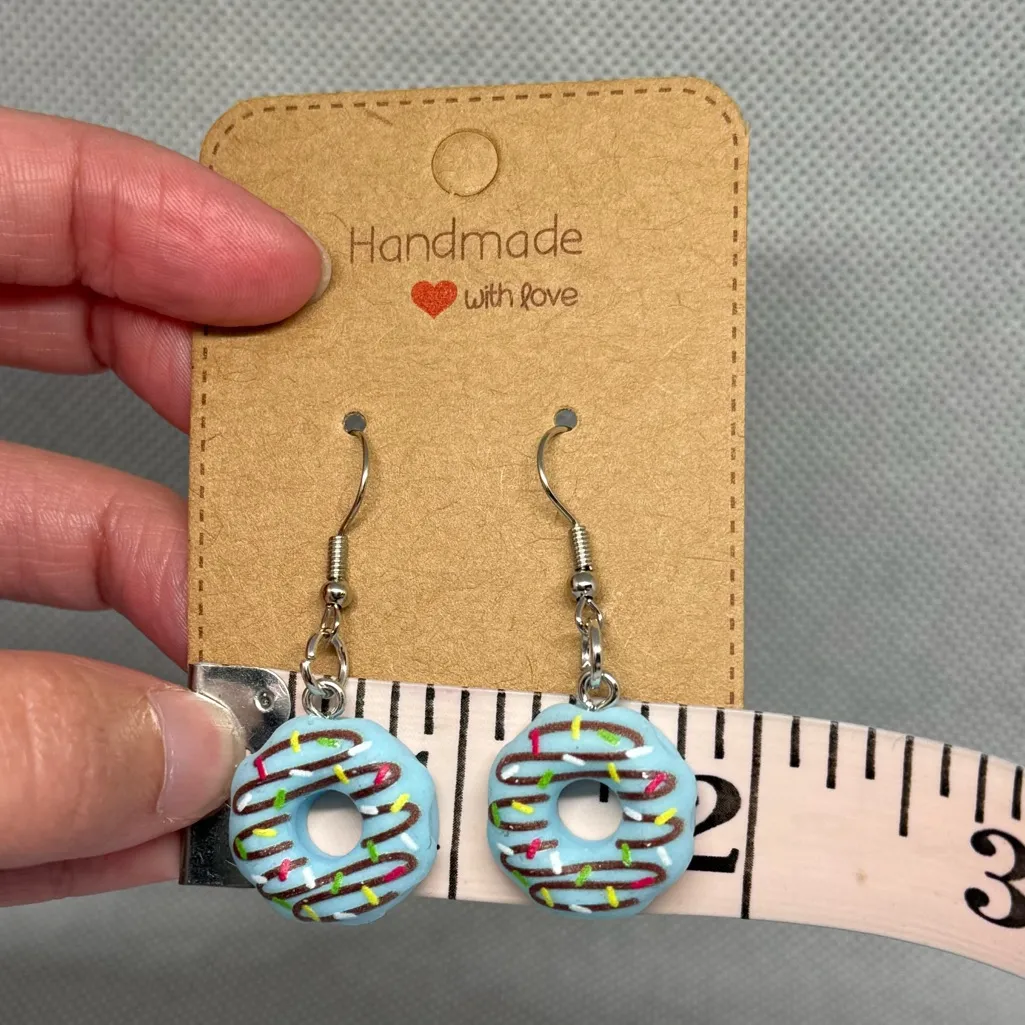 Handmade Blue Donut Earrings - Image 5