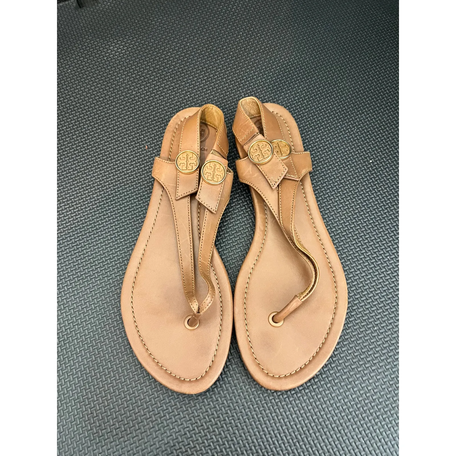 TORY BURCH Minnie Travel thong‎ slingback sandals sz 8 M Royal tan leather - Image 2