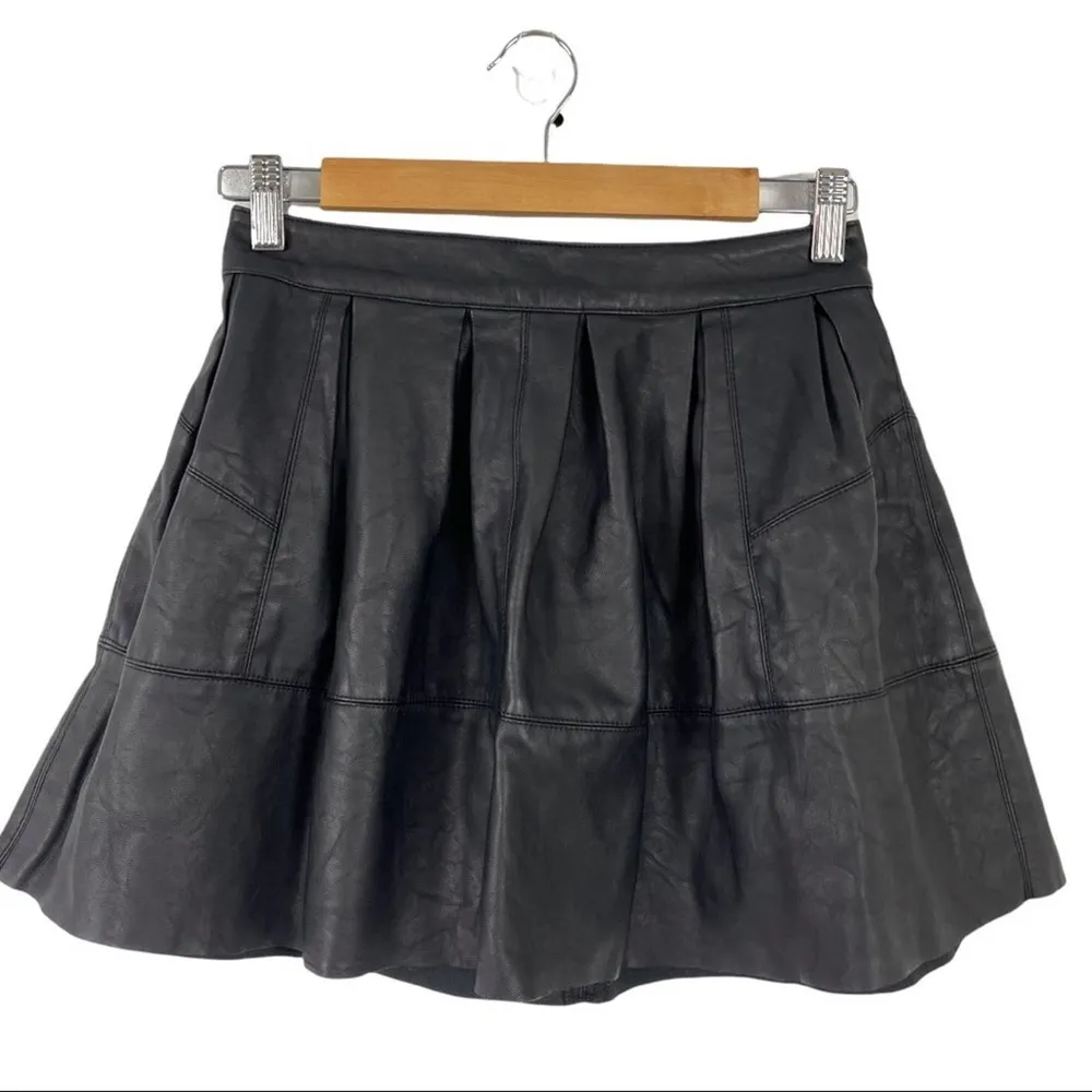 ASOS Faux Leather Pleated Black Mini Skater Skirt Size 2 - Image 4