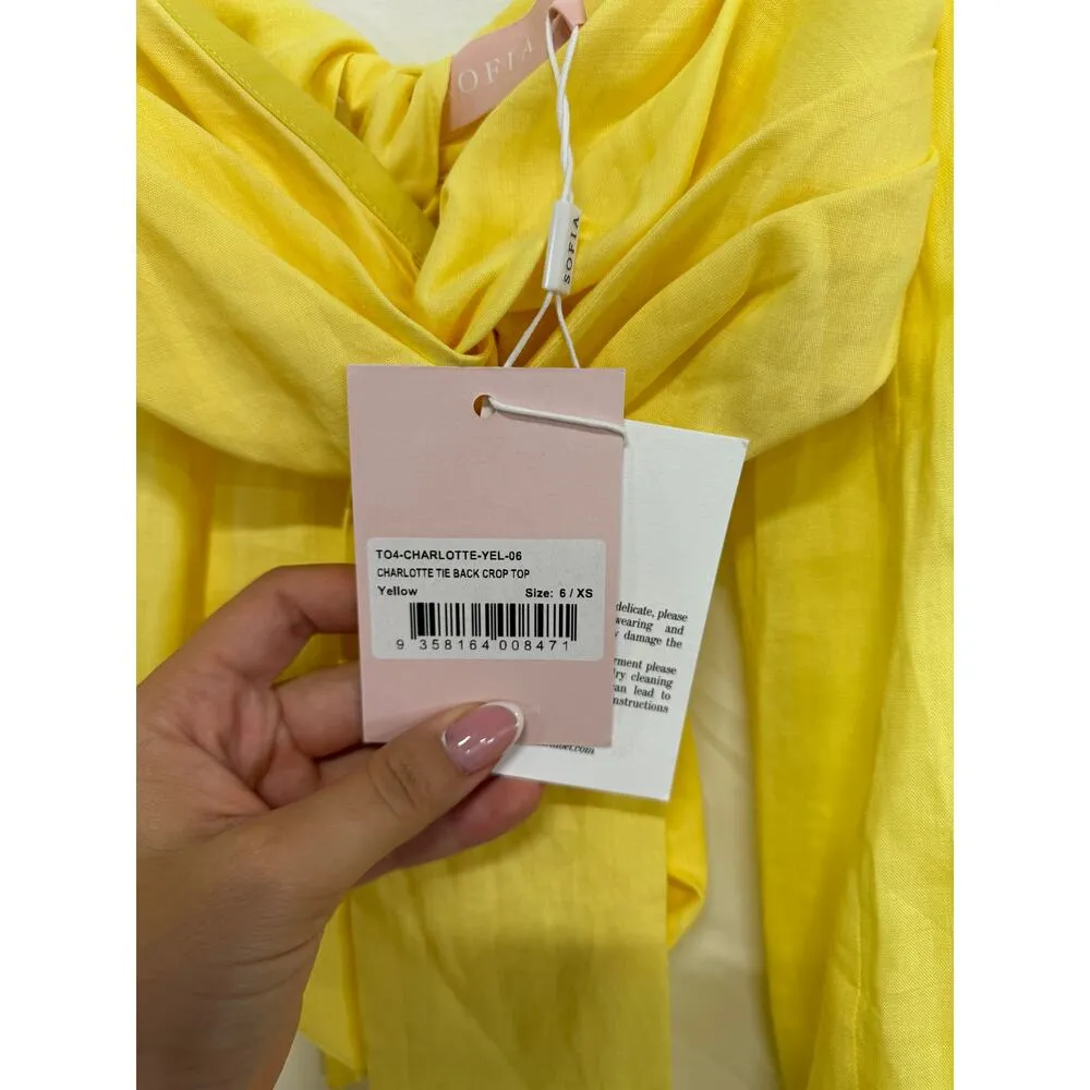NWT Sofia Charlotte Long Sleeve Twist Front Tie Back Crop Blouse Yellow US 2/ XS - Image 5