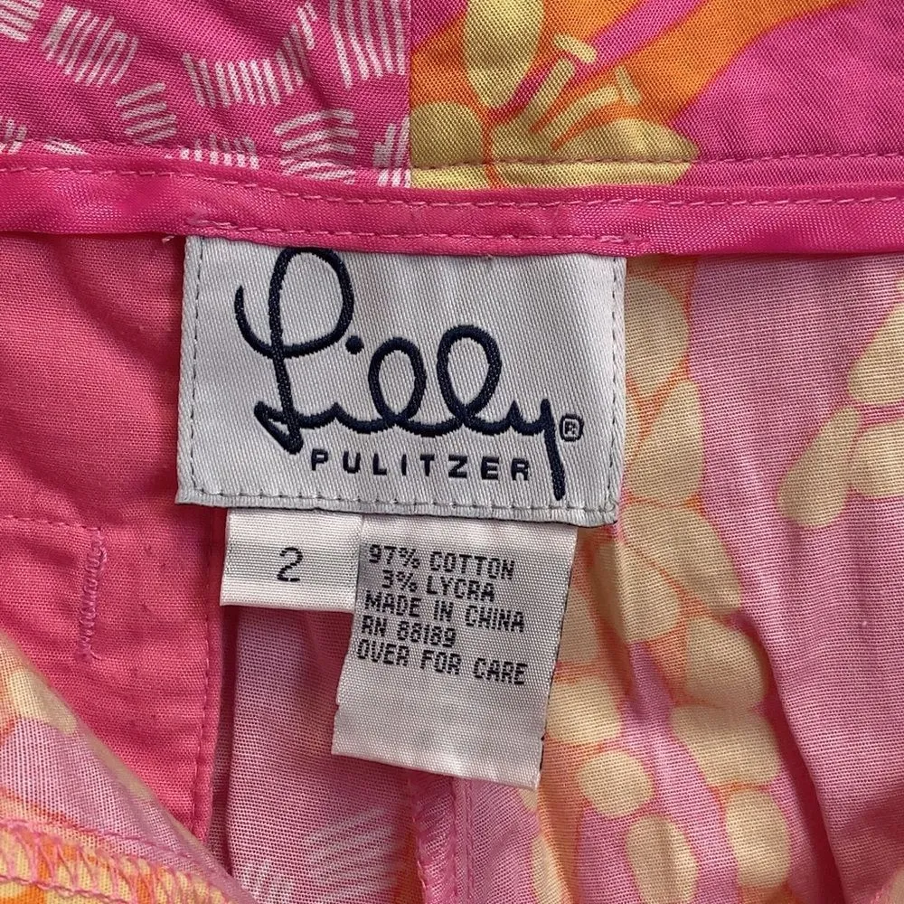 Vtg LILLY PULITZER Womens Sz 2 Capri Pants Pink Orange Giraffe Print White Label - Image 4