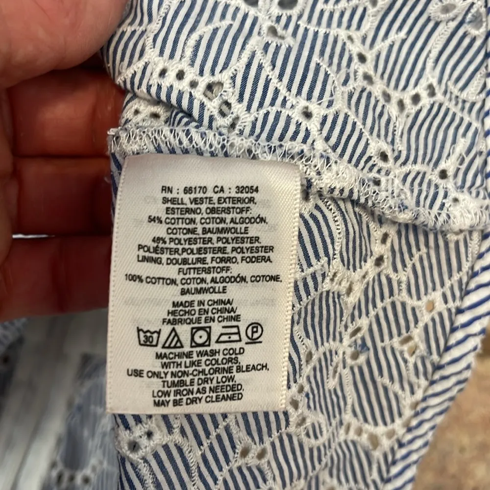 HD In Paris Anthropologie White Blue Eyelet Pia Peplum Top Shirt Blouse Size 0 - Image 7