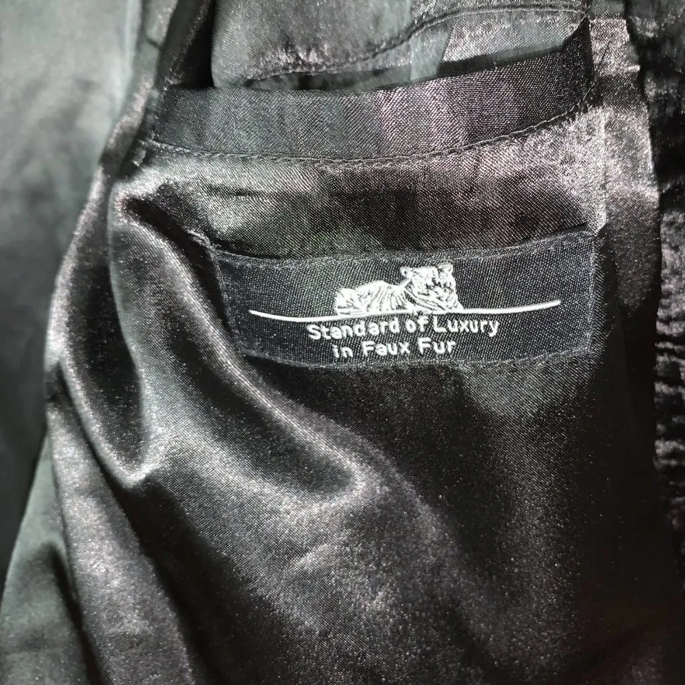 Excellent Adrienne Landau Luxury Faux Fur Fashion Bell Sleeves Black Coat Size L - Image 6